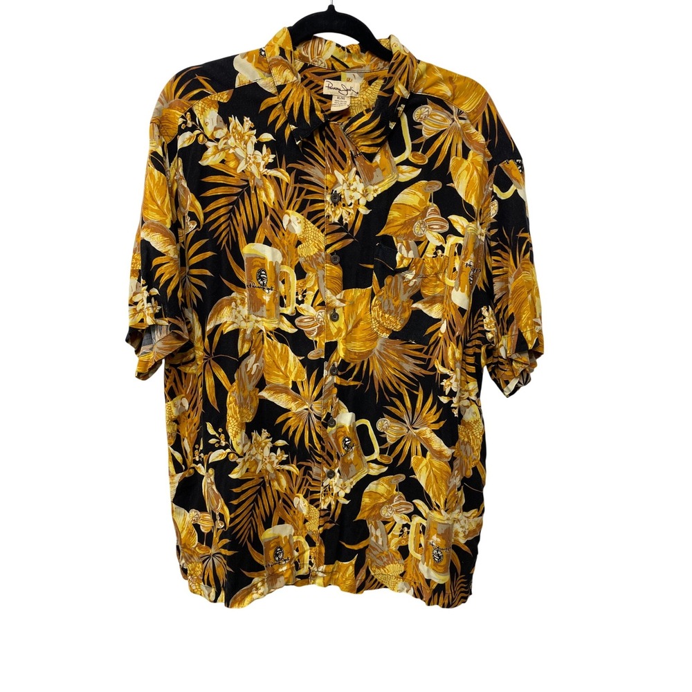 Vtg Panama Jack Beer Margaritas Parrots Aloha Resort Camp Shirt Mens XL Rayon